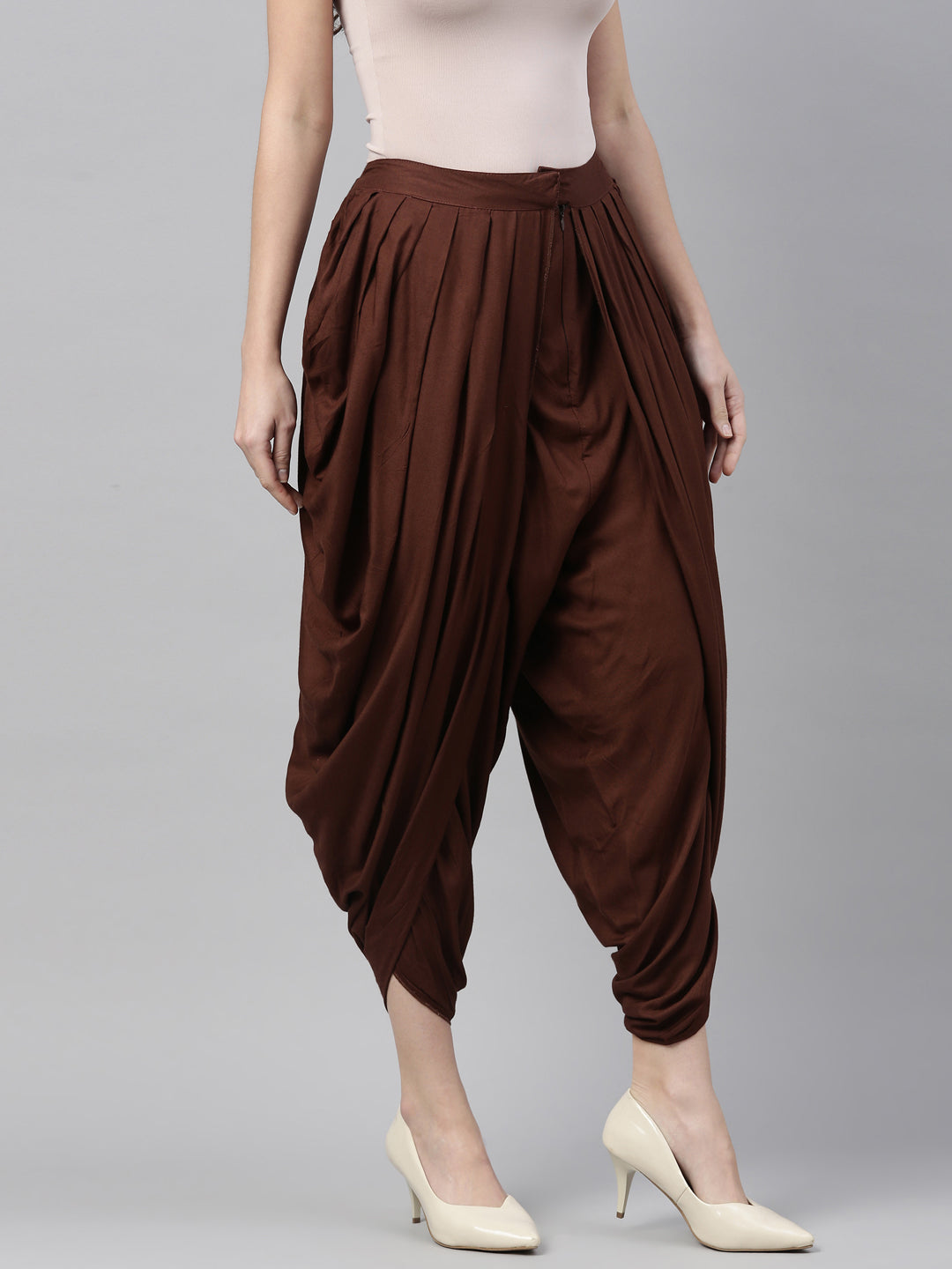 Neerus Brown rayon solid dhoti bottom - detail view 1