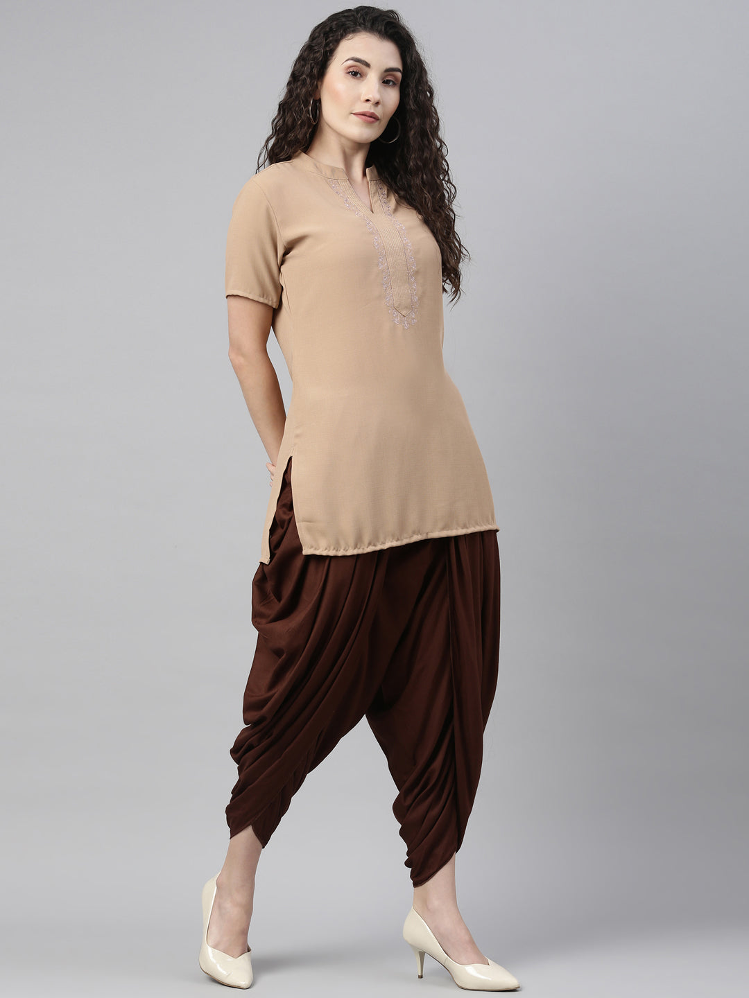 Neerus Brown rayon solid dhoti bottom - front view