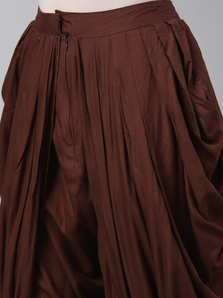 Neerus Brown rayon solid dhoti bottom - detail view 3