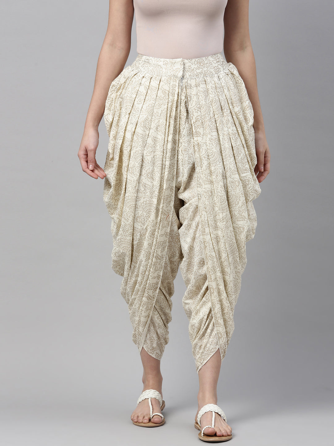 Neerus White cotton solid dhoti bottom - back view