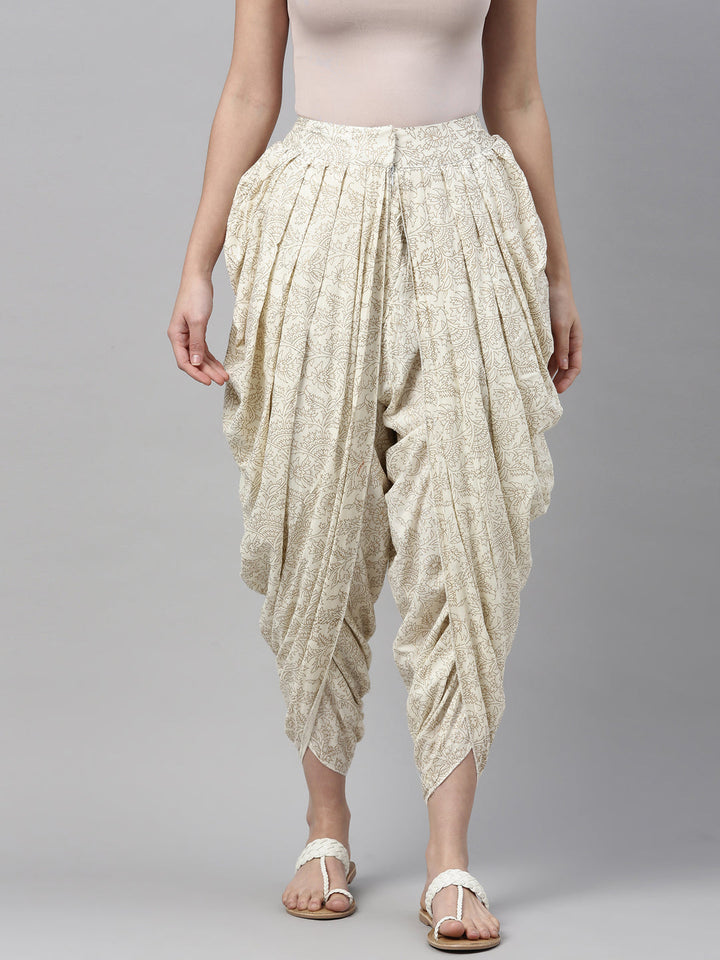 Neerus White cotton solid dhoti bottom - back view