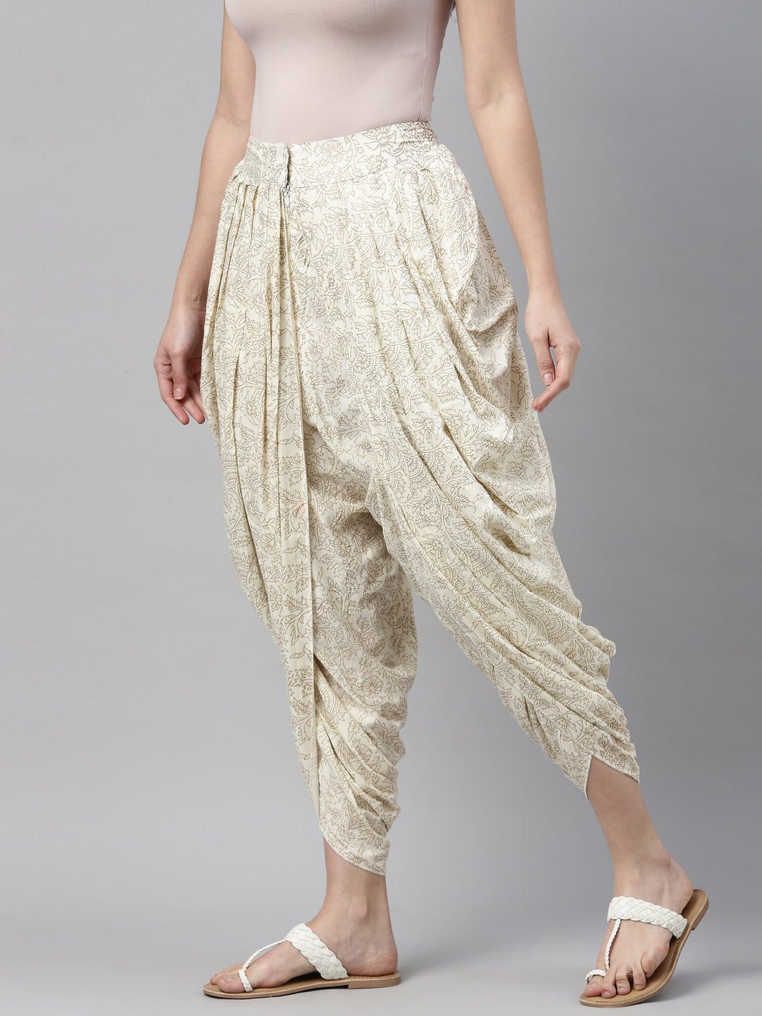 Neerus White cotton solid dhoti bottom - side view