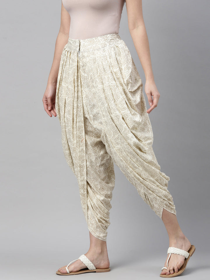 Neerus White cotton solid dhoti bottom - side view