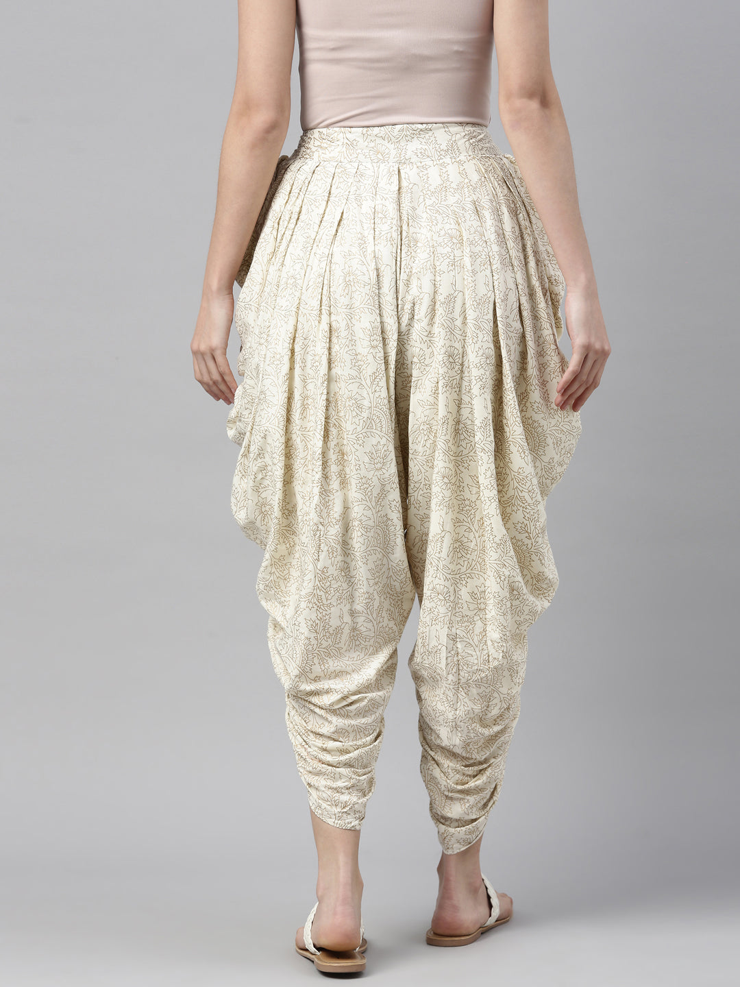 Neerus White cotton solid dhoti bottom - detail view 2