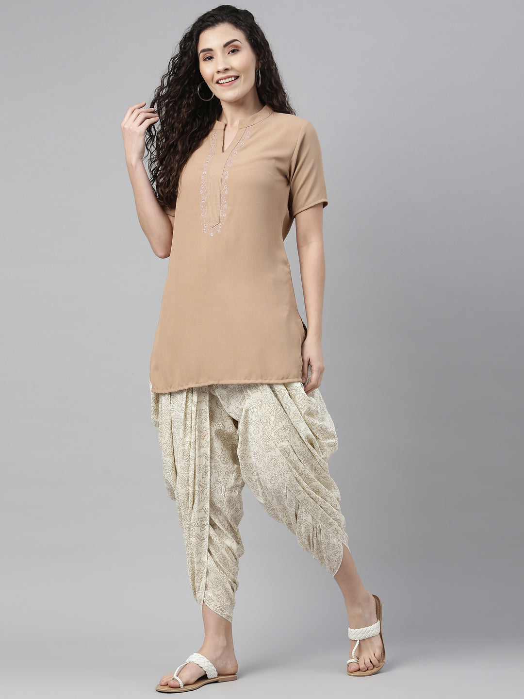 Neerus White cotton solid dhoti bottom - front view