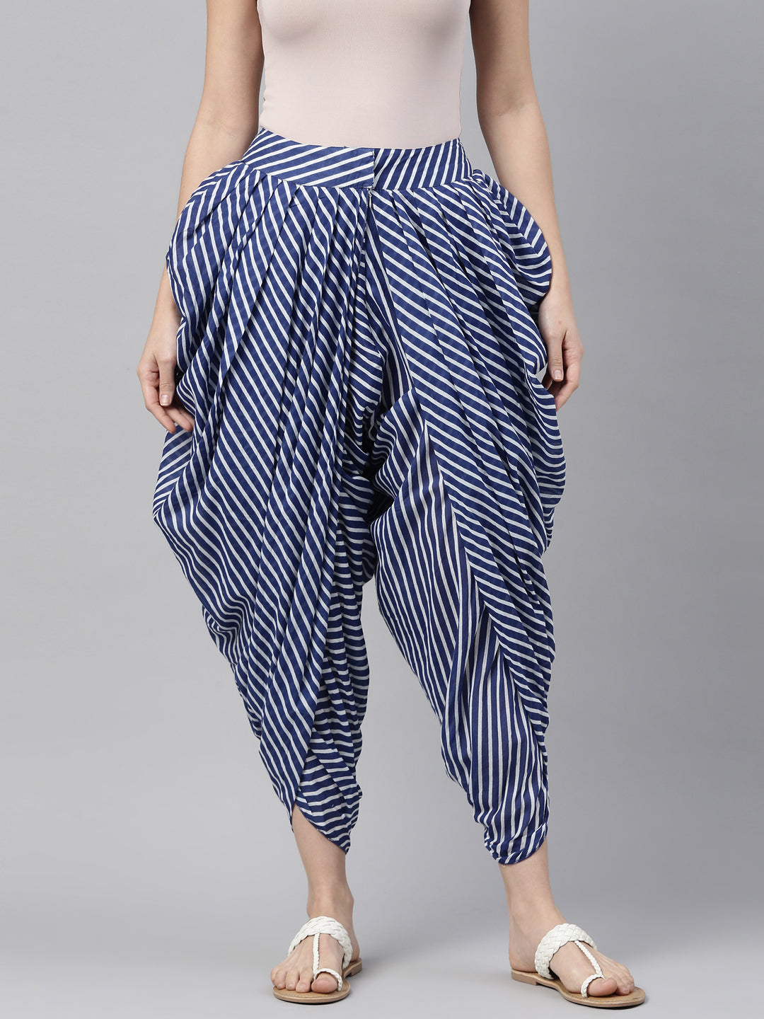 Neerus Blue rayon solid dhoti bottom - back view