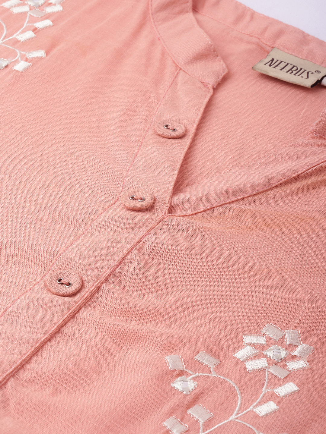 Neerus Pink rayon embroidered straight kurta - side view