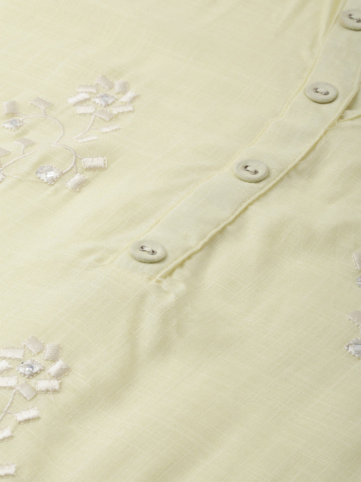 Neerus Yellow rayon embroidered straight kurti - detail view 4
