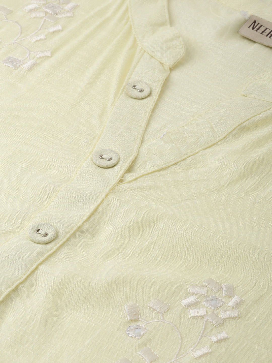 Neerus Yellow rayon embroidered straight kurti - detail view 2