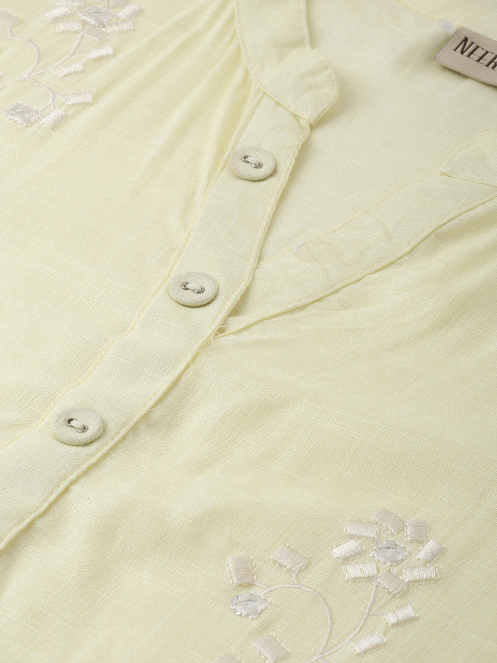 Neerus Yellow rayon embroidered straight kurti - detail view 2