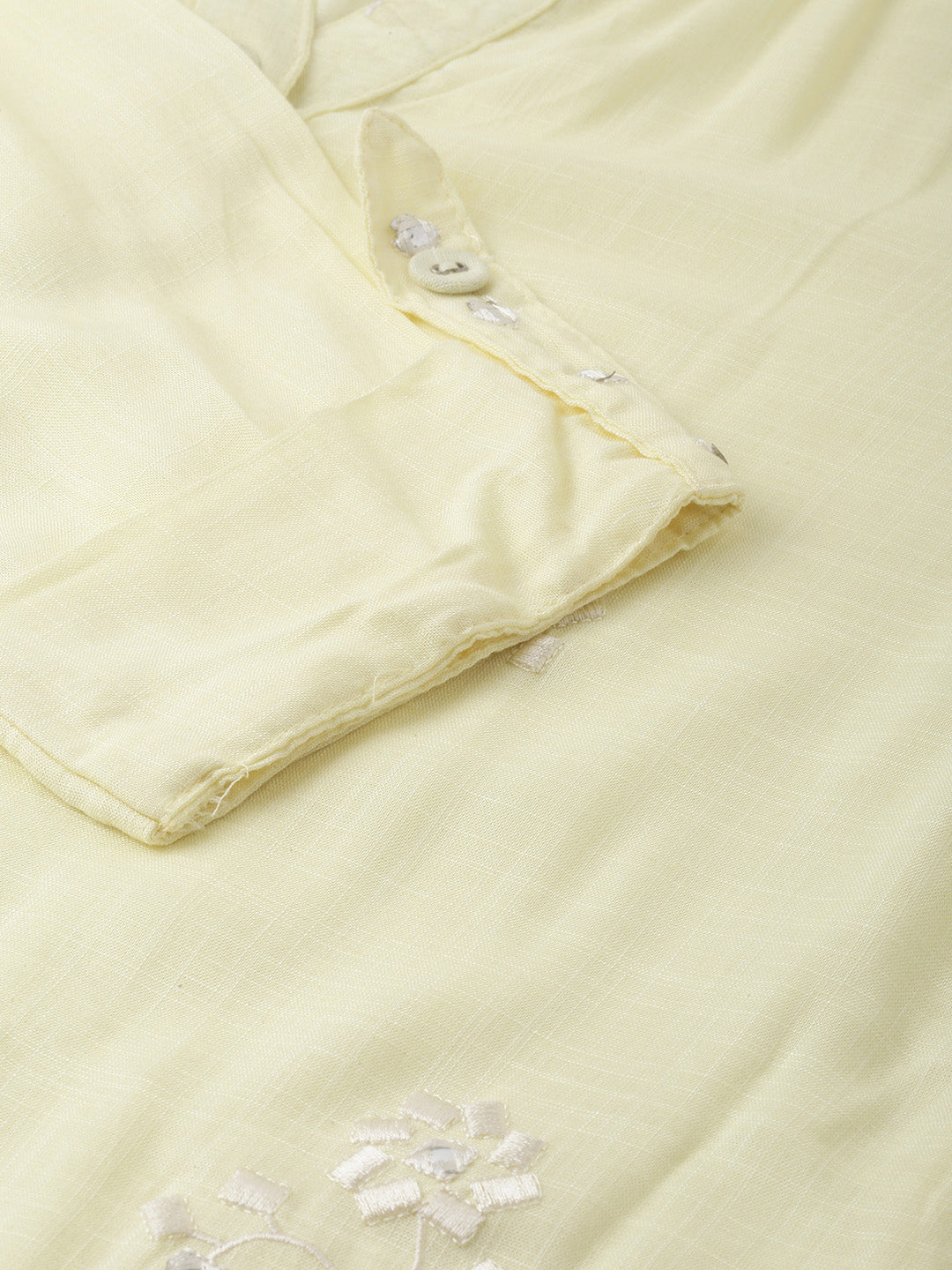 Neerus Yellow rayon embroidered straight kurti - detail view 3