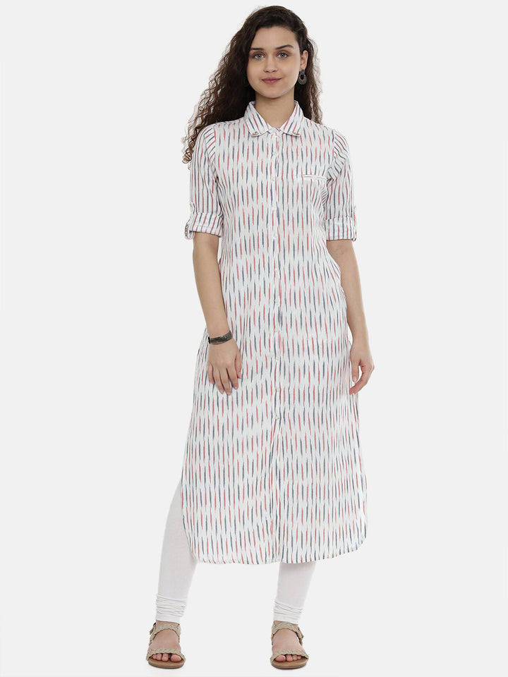Neerus White Slub Cotton Woven Kurti - front view