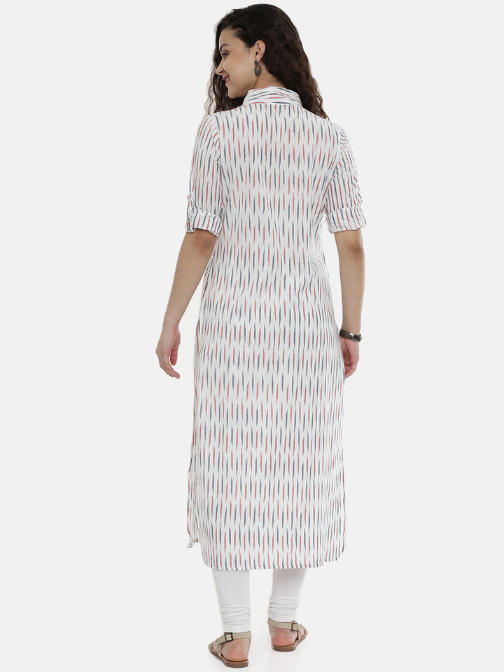 Neerus White Slub Cotton Woven Kurti - side view