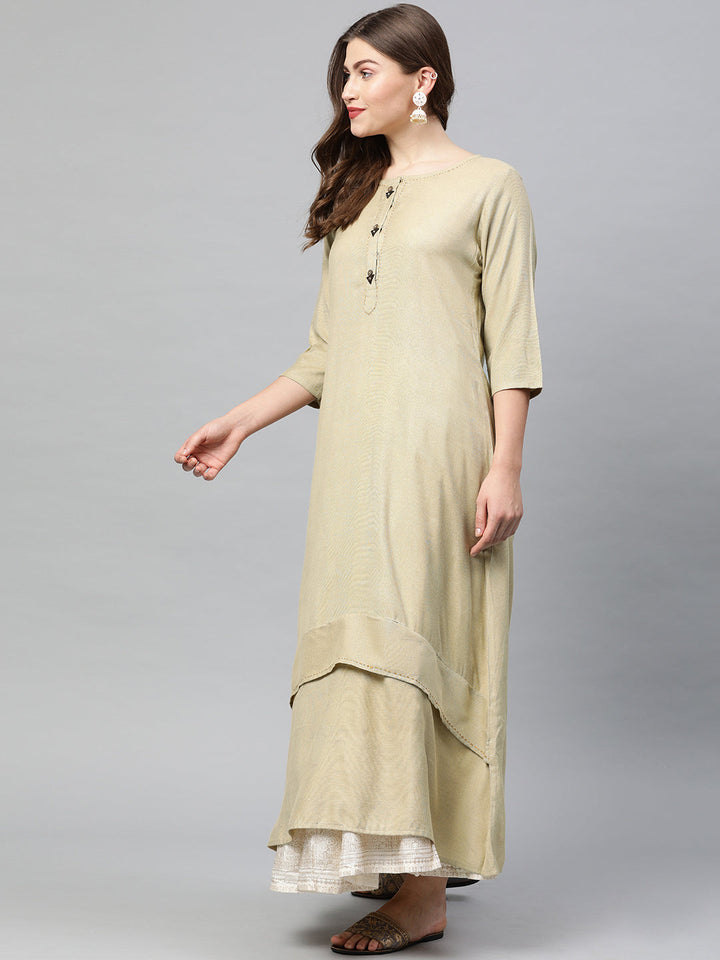 Neerus Beige rayon Anarkali kurta with scarf - detail view 1