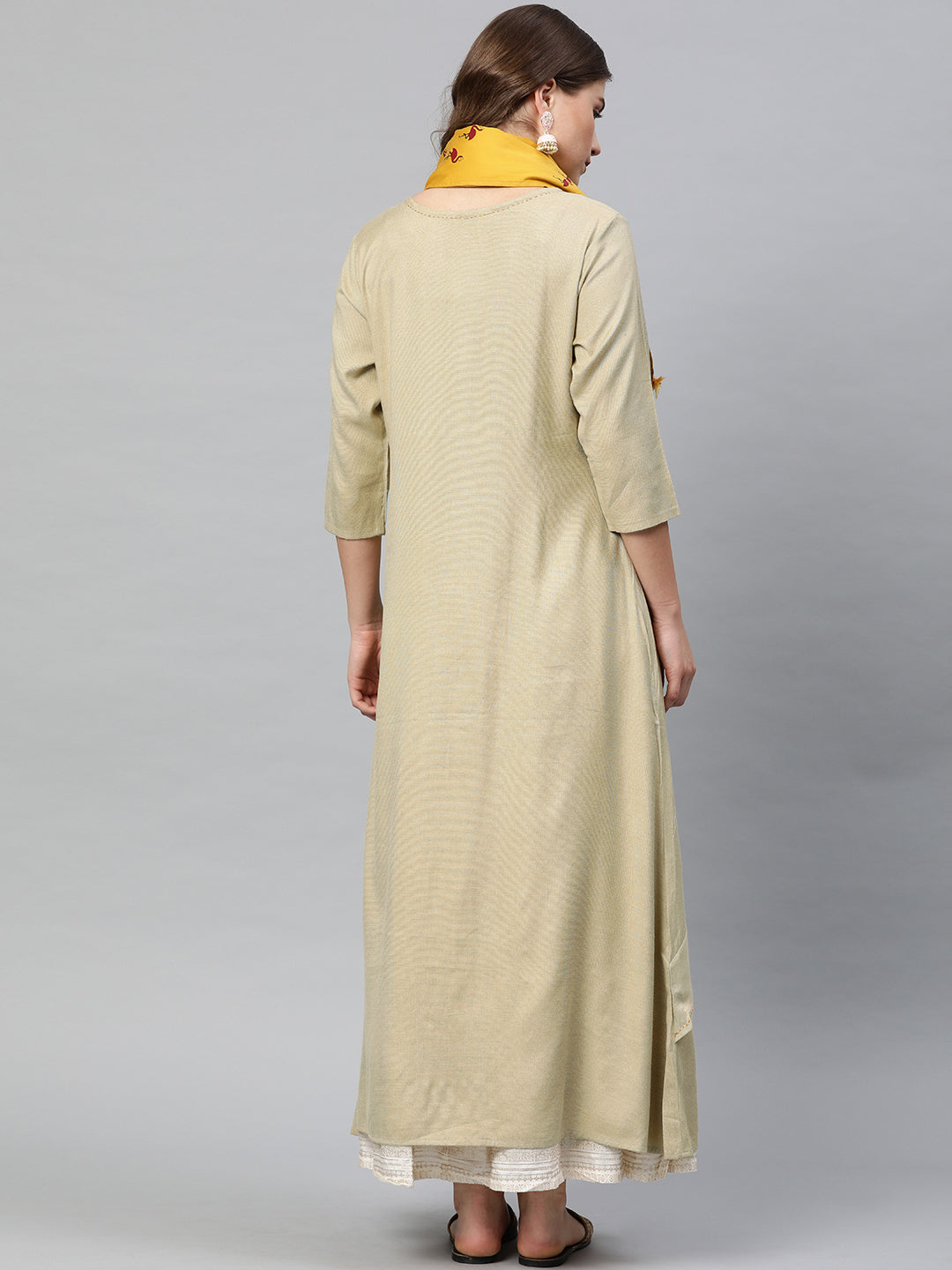 Neerus Beige rayon Anarkali kurta with scarf - detail view 2