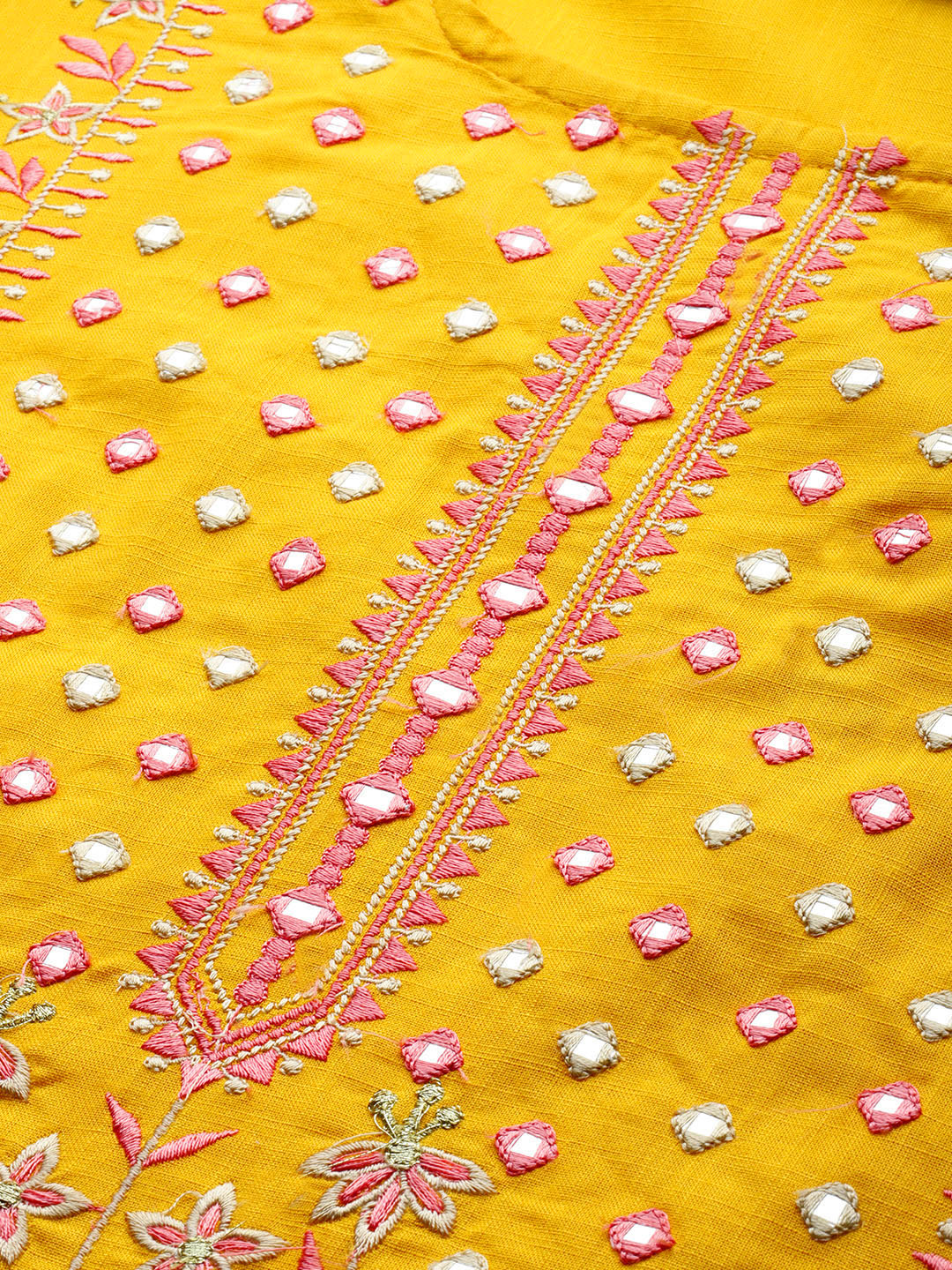 Neerus Yellow rayon embroidered straight kurta - detail view 1