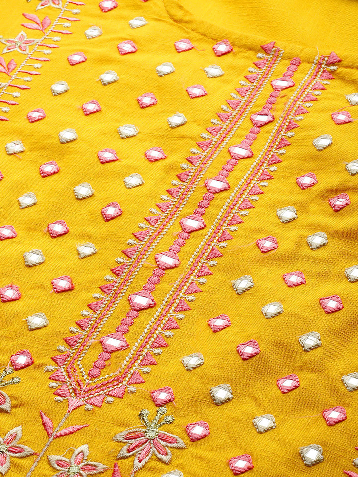 Neerus Yellow rayon embroidered straight kurta - detail view 1