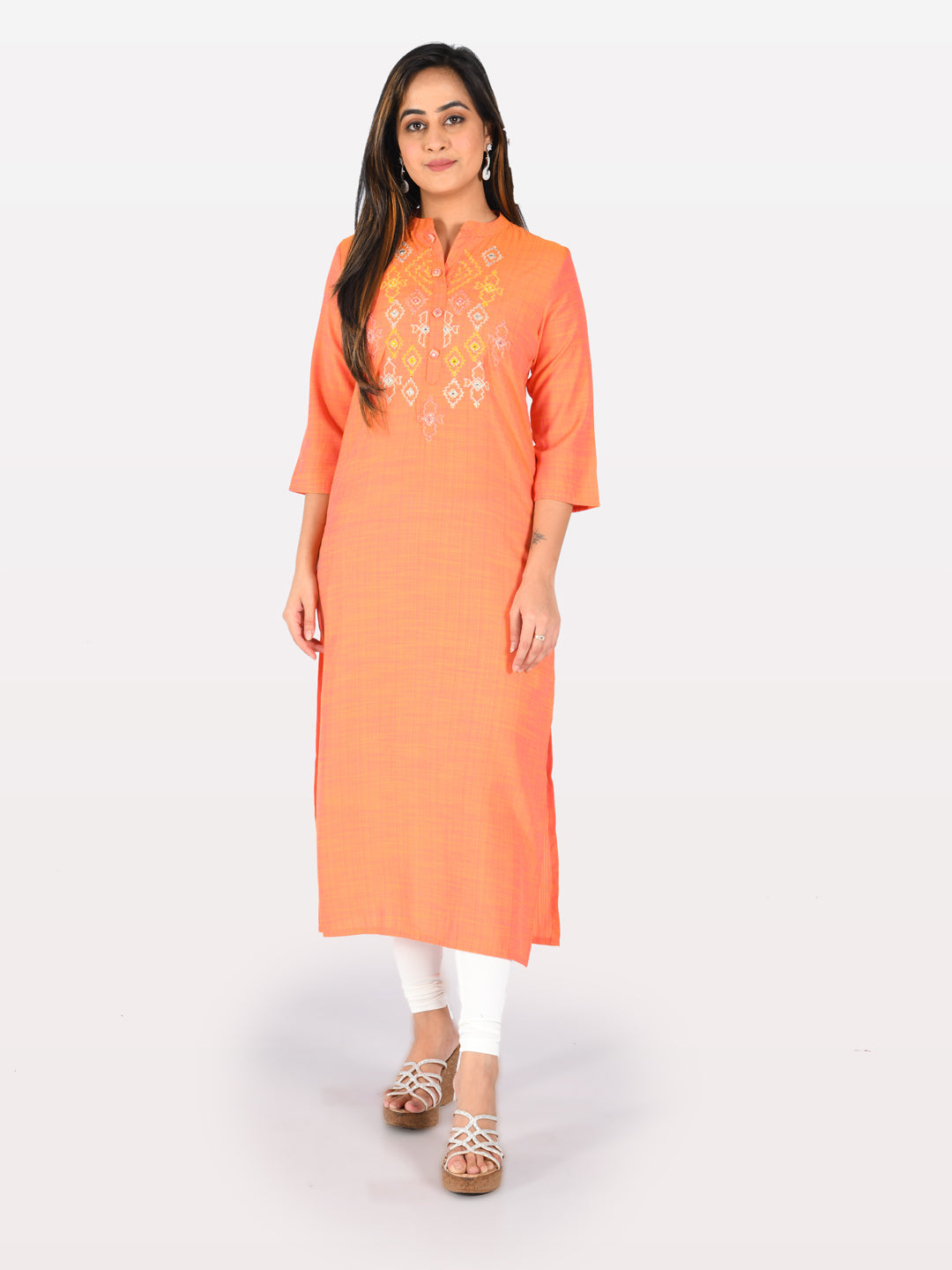 Neerus Pink Rayon Embroidered Straight Kurta - detail view 3