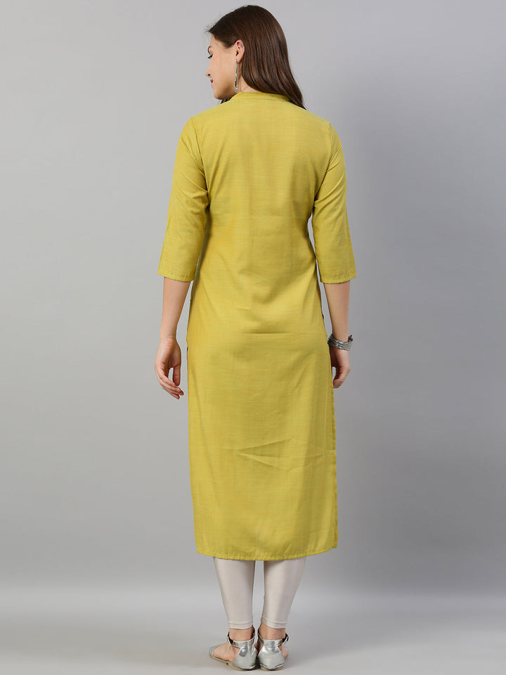 Neerus Yellow rayon mirror work straight kurti - detail view 1