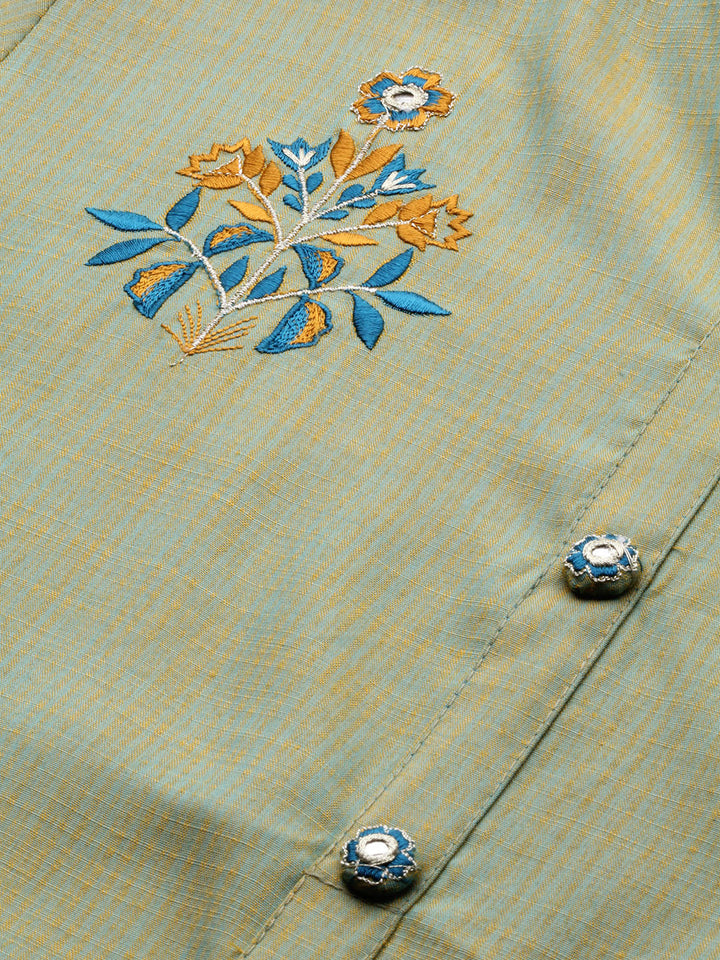 Neerus Green rayon embroidered straight kurta - back view
