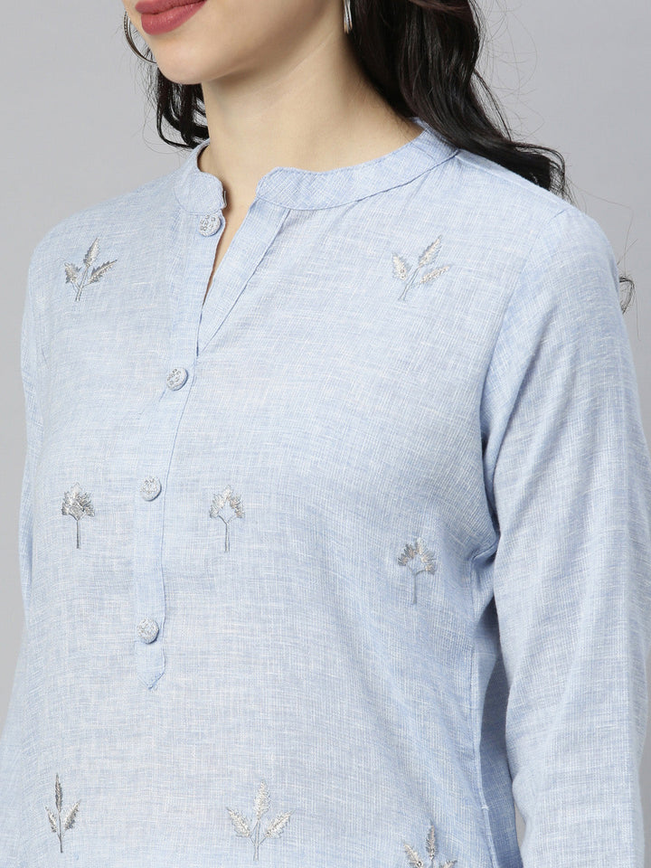 Neerus Blue embroidered straight kurta - back view