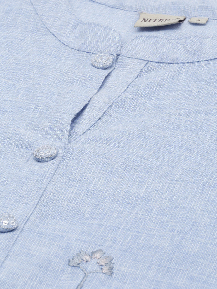 Neerus Blue embroidered straight kurta - side view