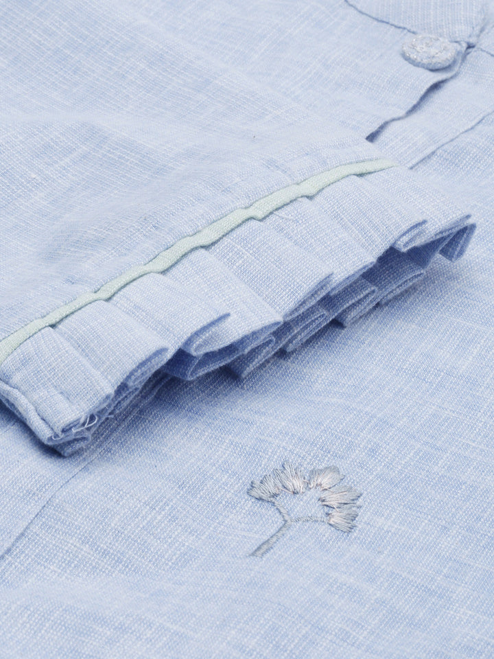 Neerus Blue embroidered straight kurta - detail view 1