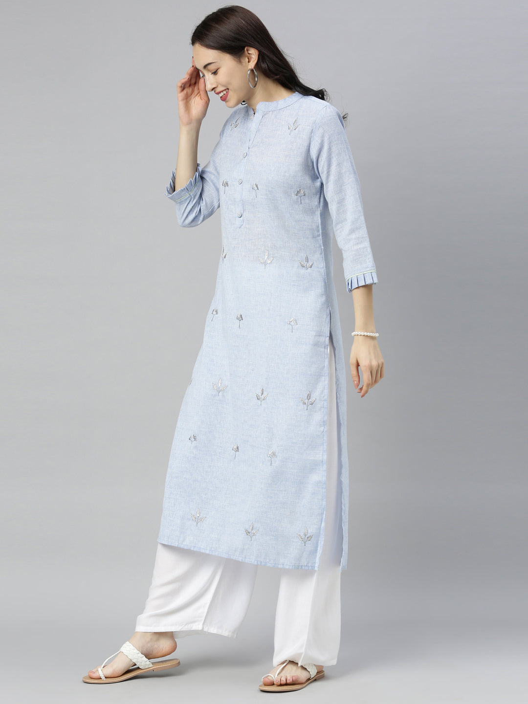 Neerus Blue embroidered straight kurta - detail view 2