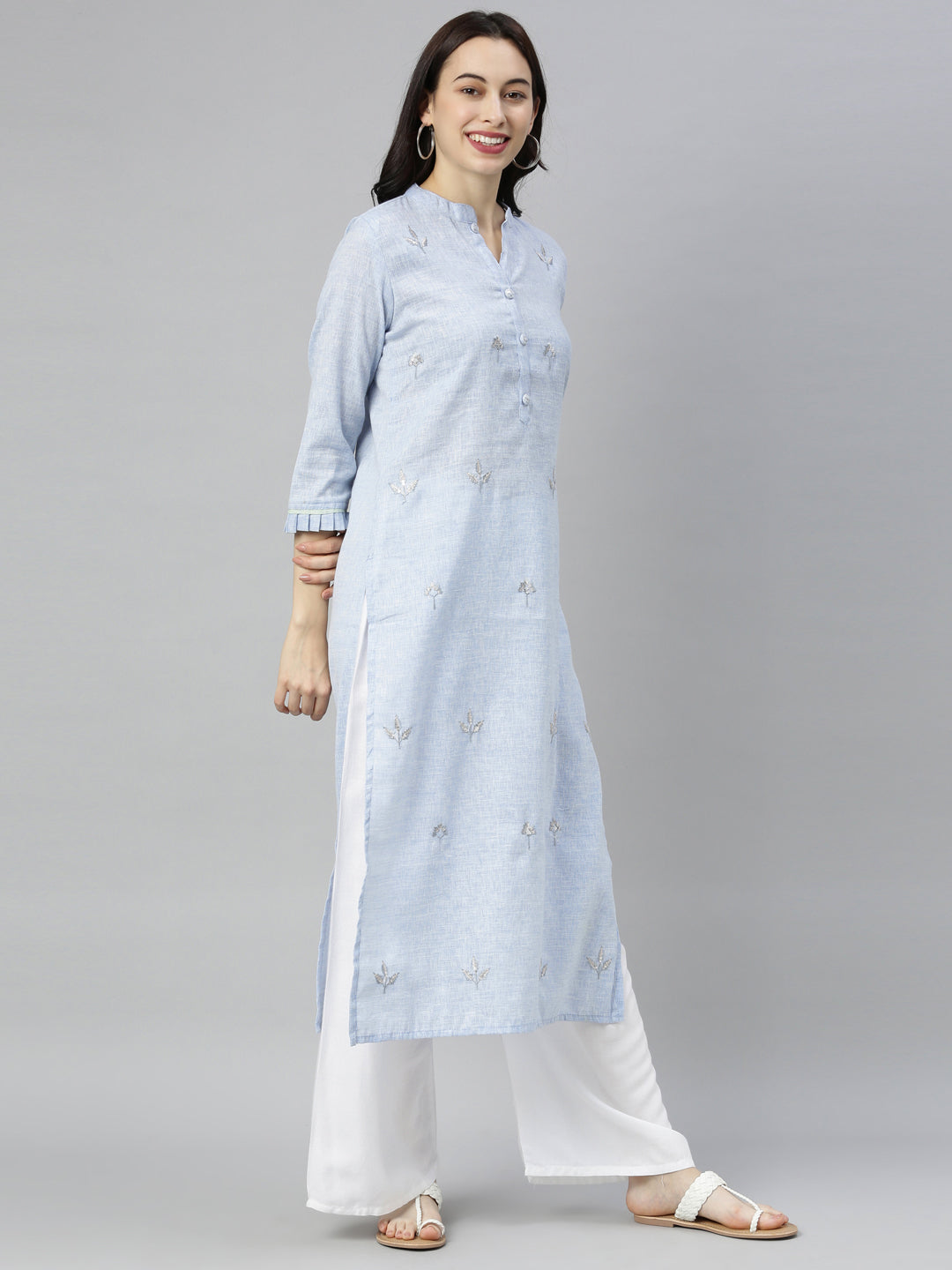 Neerus Blue embroidered straight kurta - detail view 3