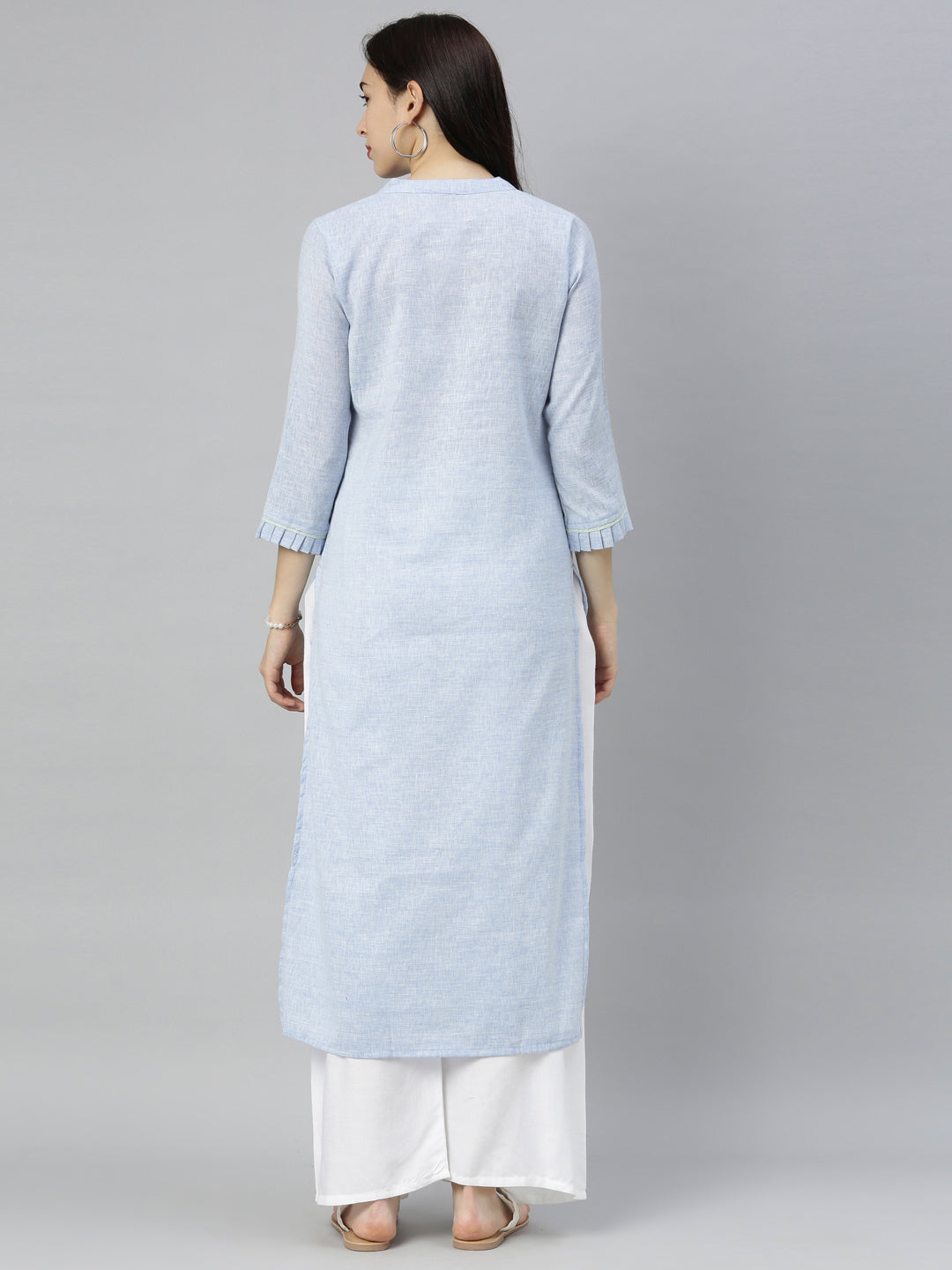 Neerus Blue embroidered straight kurta - detail view 4