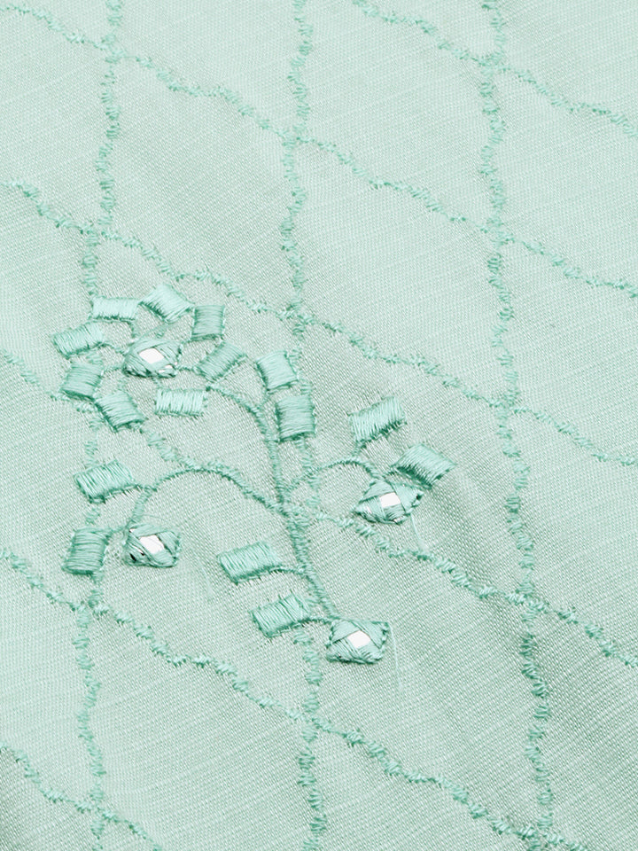 Neerus Green rayon embroidered straight kurta - back view