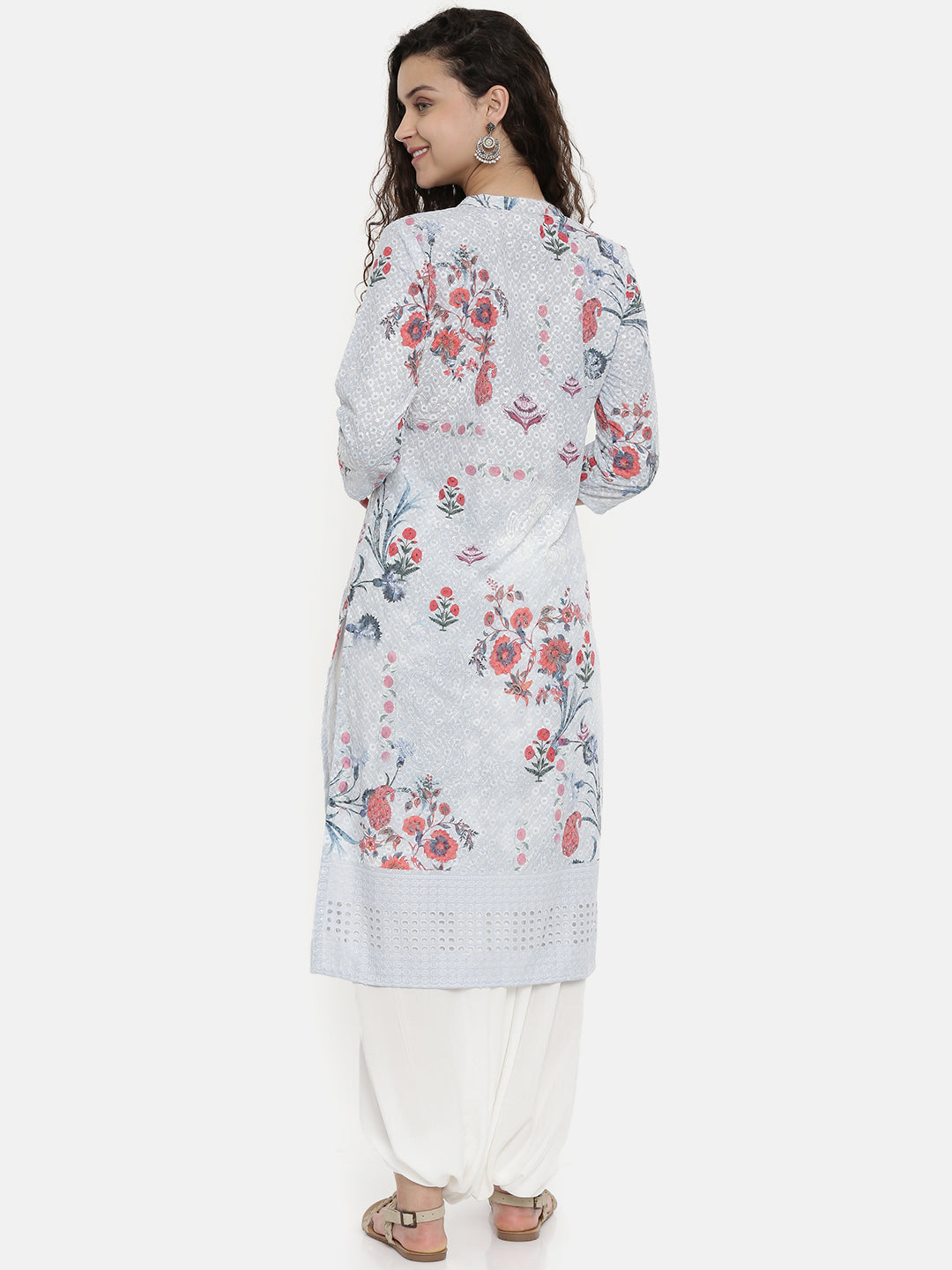 Neerus Grey printed straight kurta - detail view 1