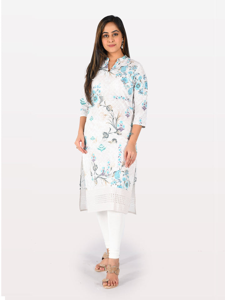 Neerus White embroidered straight kurta - detail view 4