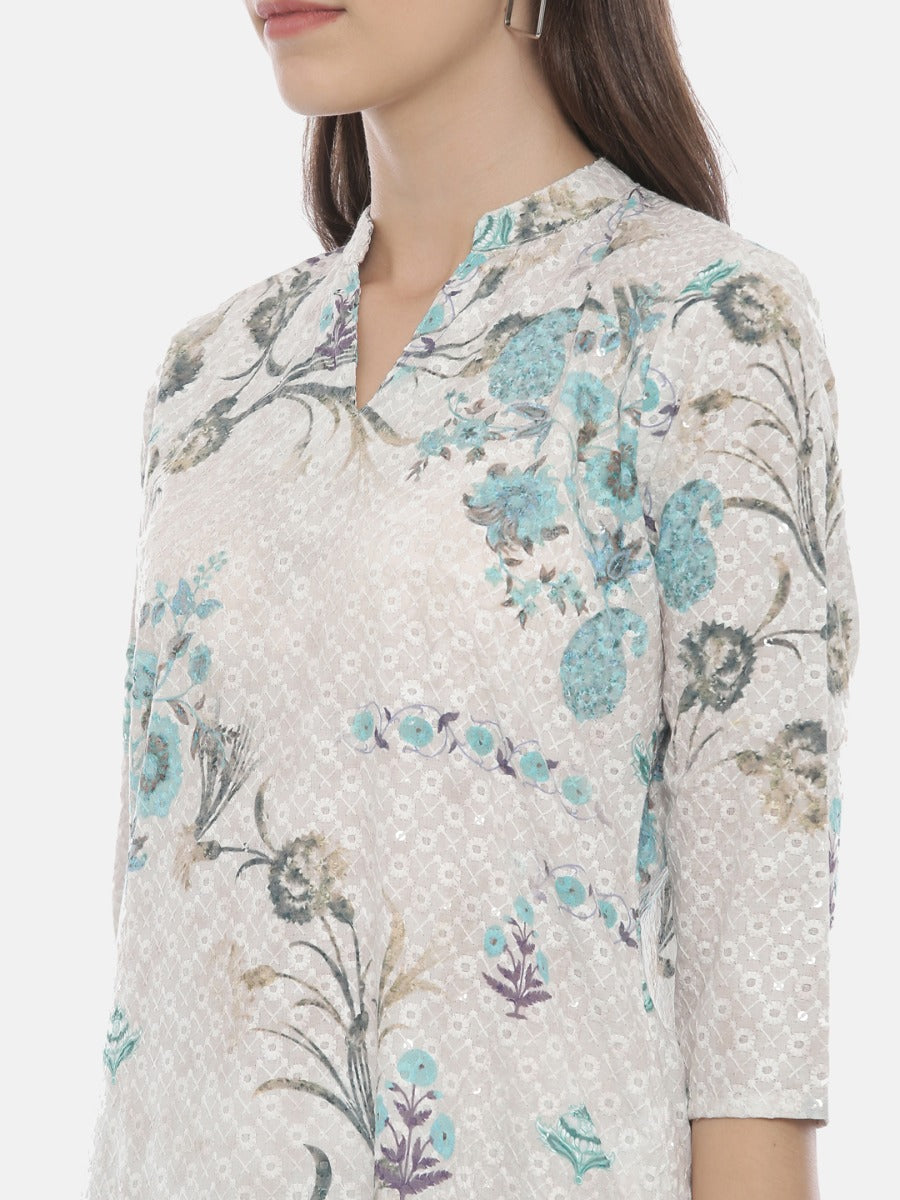 Neerus White embroidered straight kurta - back view
