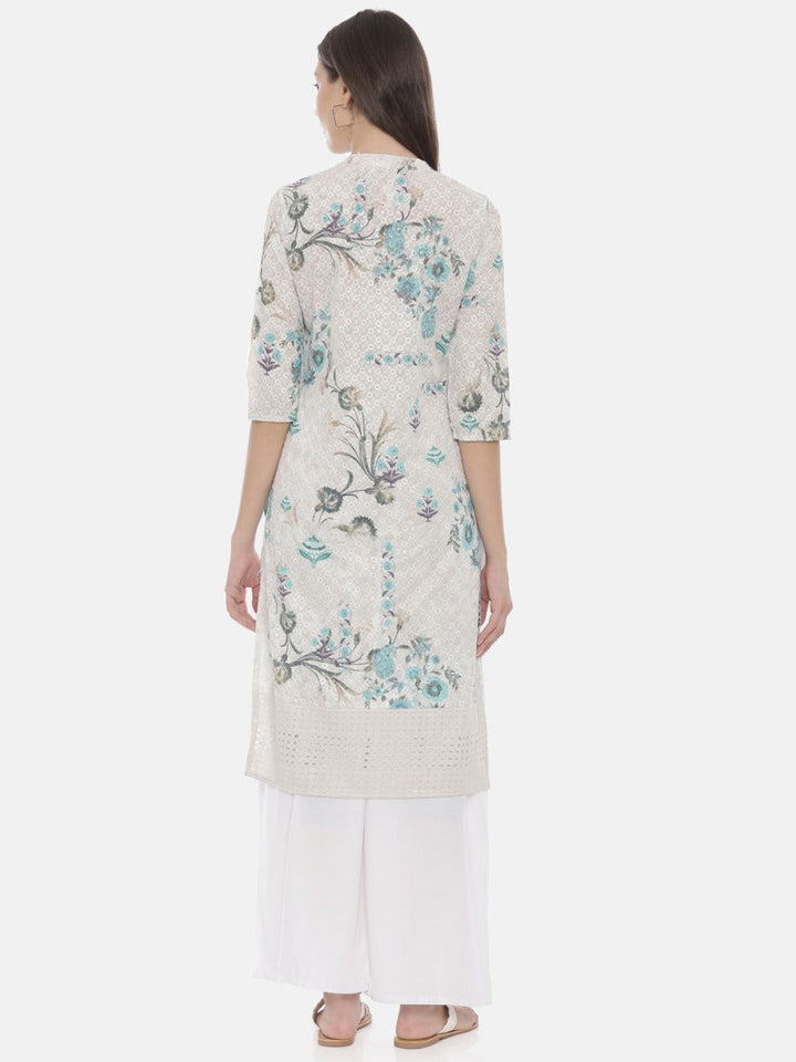 Neerus White embroidered straight kurta - detail view 2