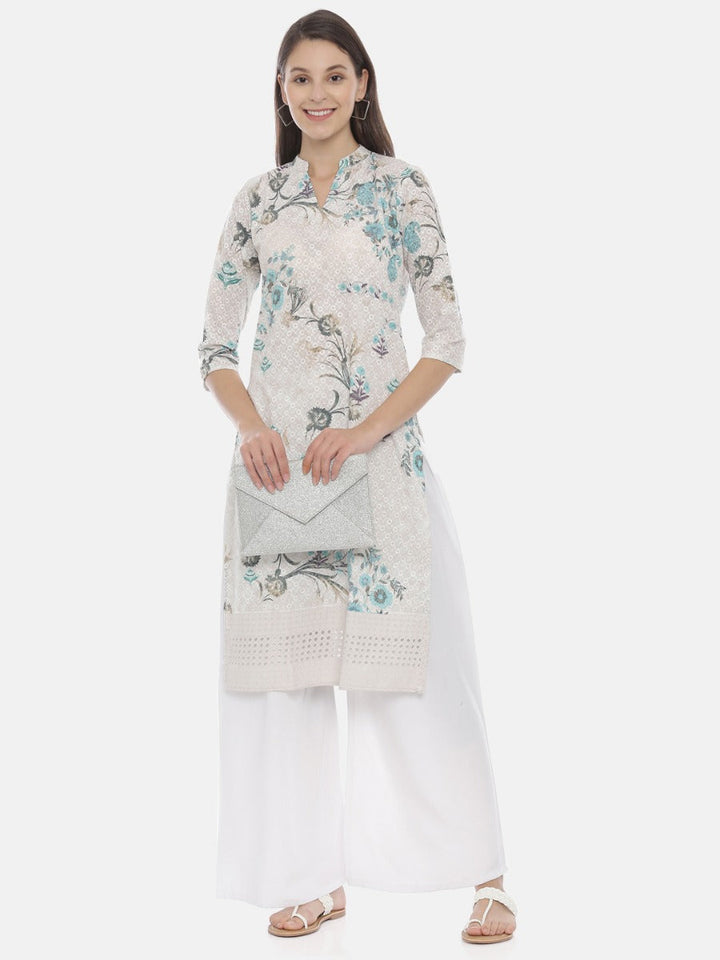 Neerus White embroidered straight kurta - detail view 3