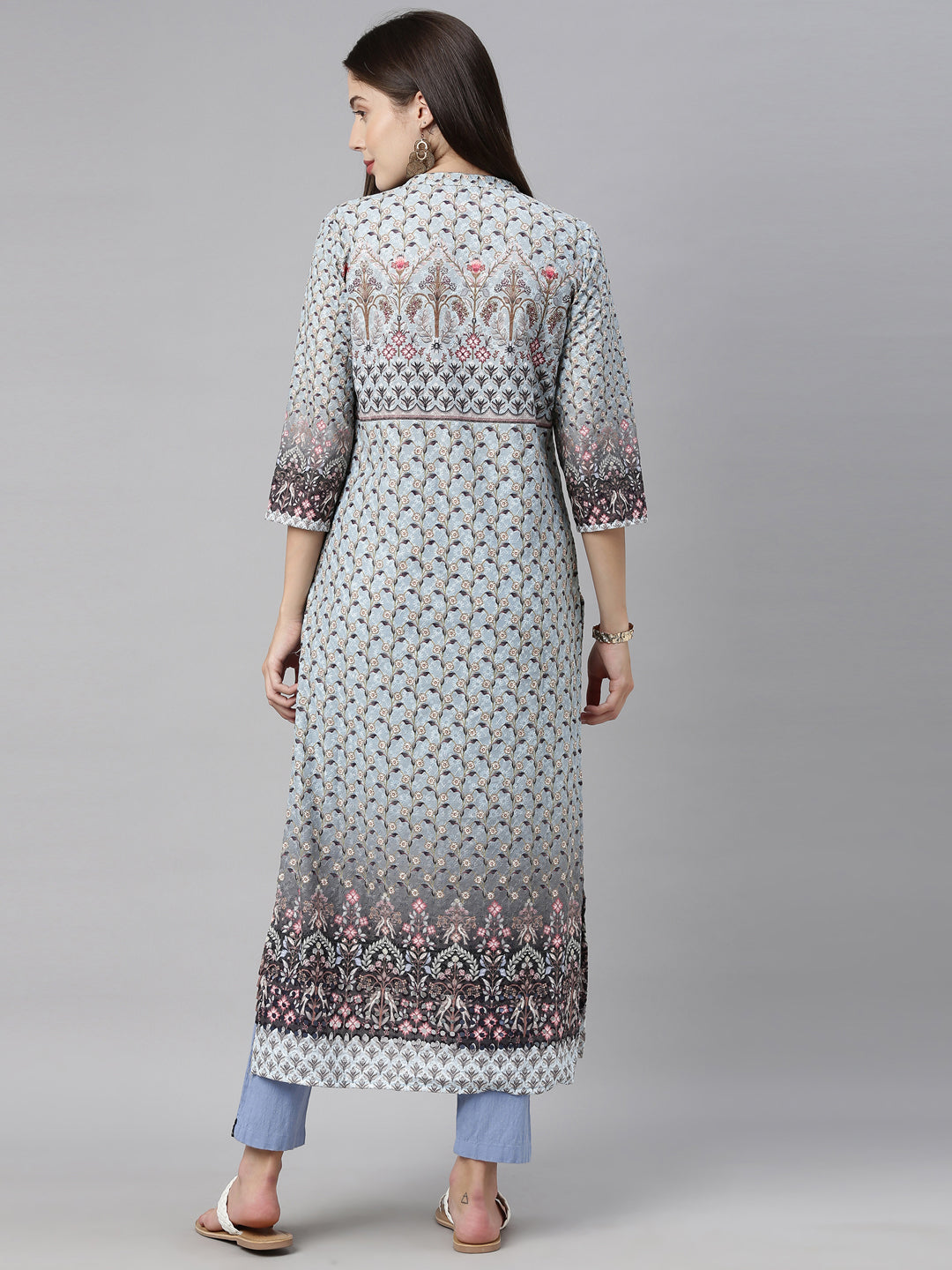 Neerus Blue cotton chikankari kurti - detail view 4