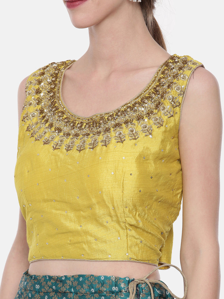 Neerus Yellow Banarasi woven lehenga ghagra set - side view