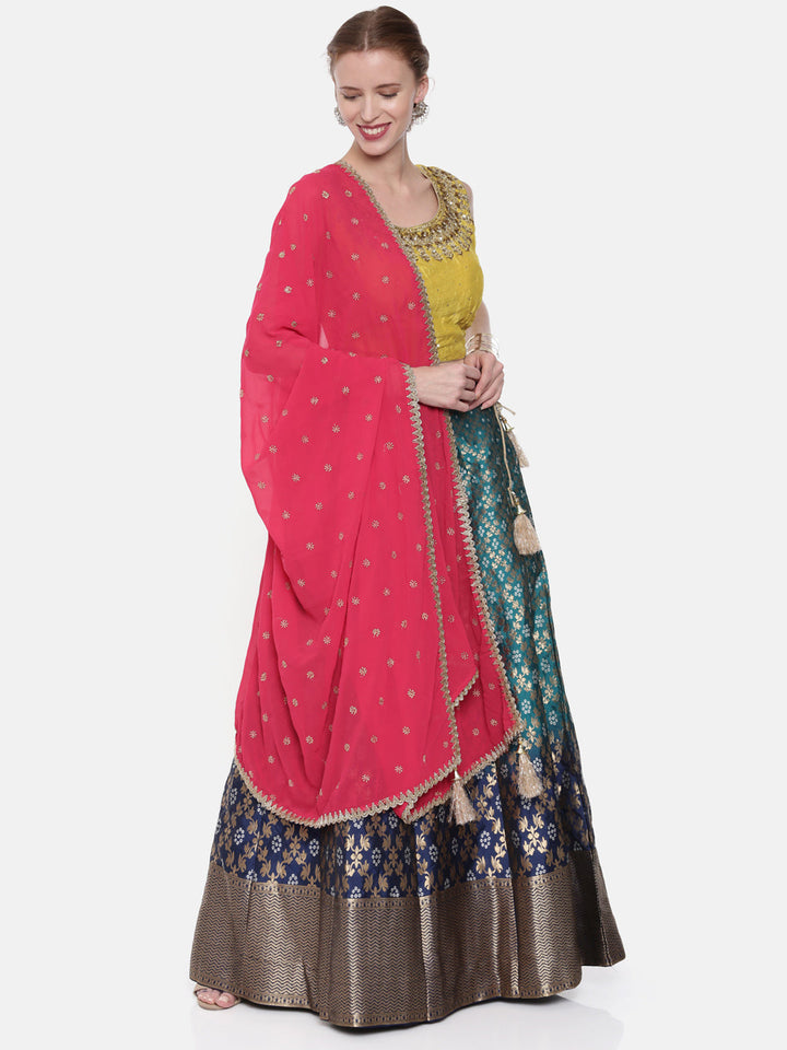 Neerus Yellow Banarasi woven lehenga ghagra set - detail view 4