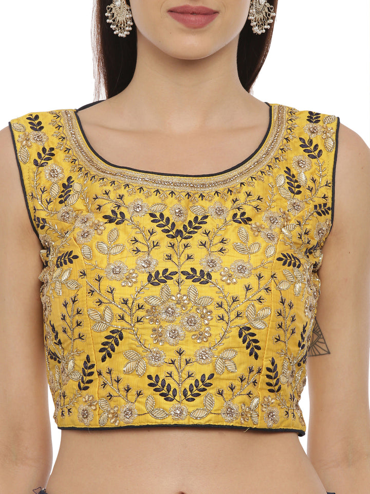 Neerus Yellow net embellished lehenga set - side view