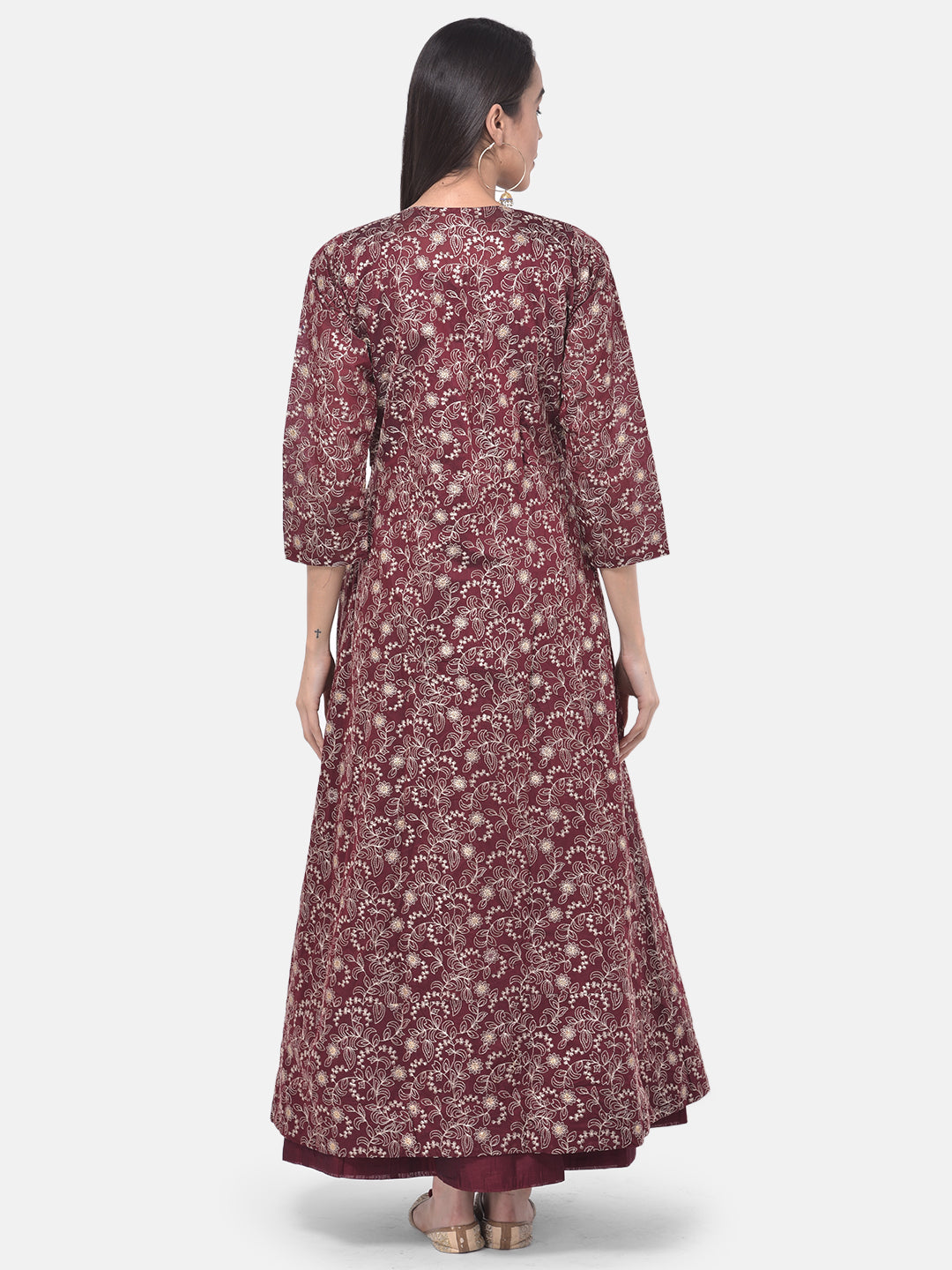 Neerus Maroon embellished anarkali kurta with jacket - detail view 1