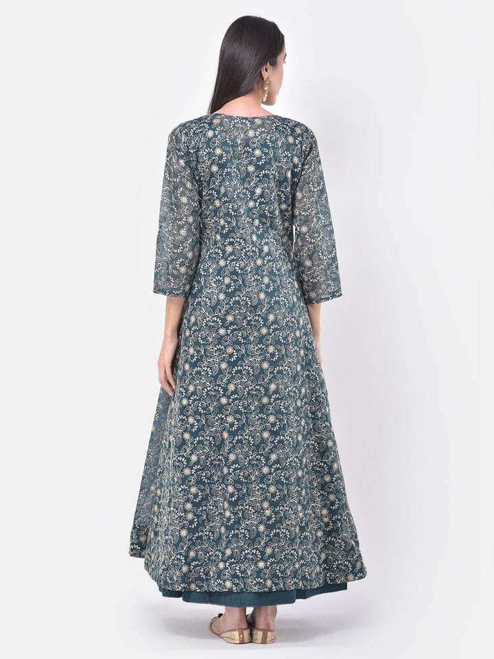 Neerus Blue Georgette Embellished Anarkali Kurta with Jacket - detail view 1