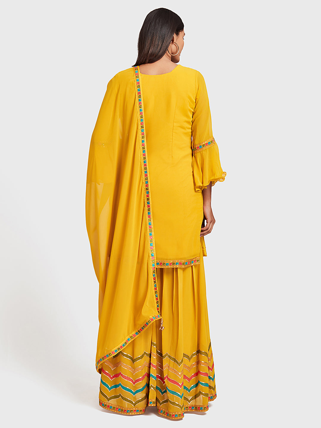 Neerus Yellow embellished anarkali sharara set - side view