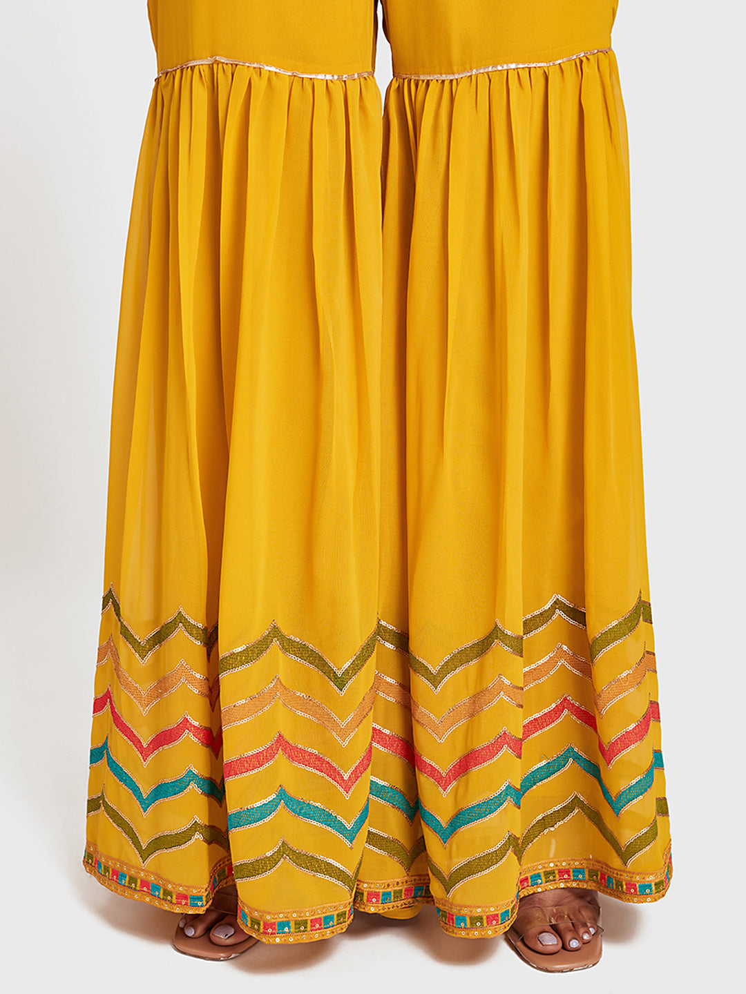 Neerus Yellow embellished anarkali sharara set - detail view 2