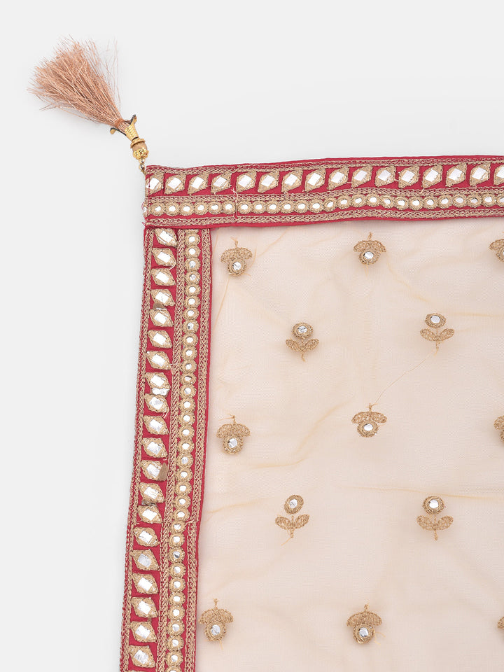 Neerus Pink embellished kurta set with skirt and dupatta - detail view 2