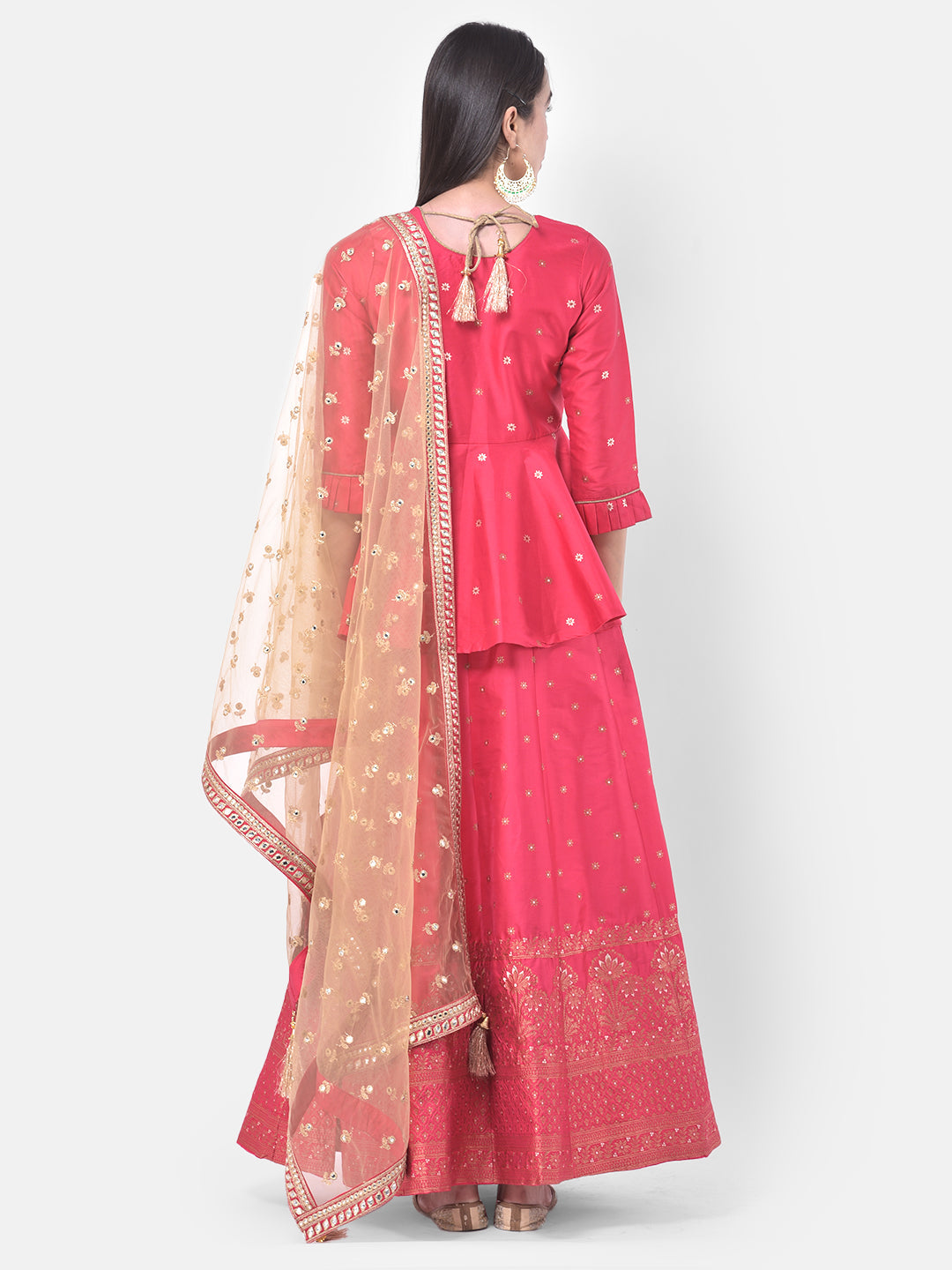Neerus Pink embellished kurta set with skirt and dupatta - detail view 3