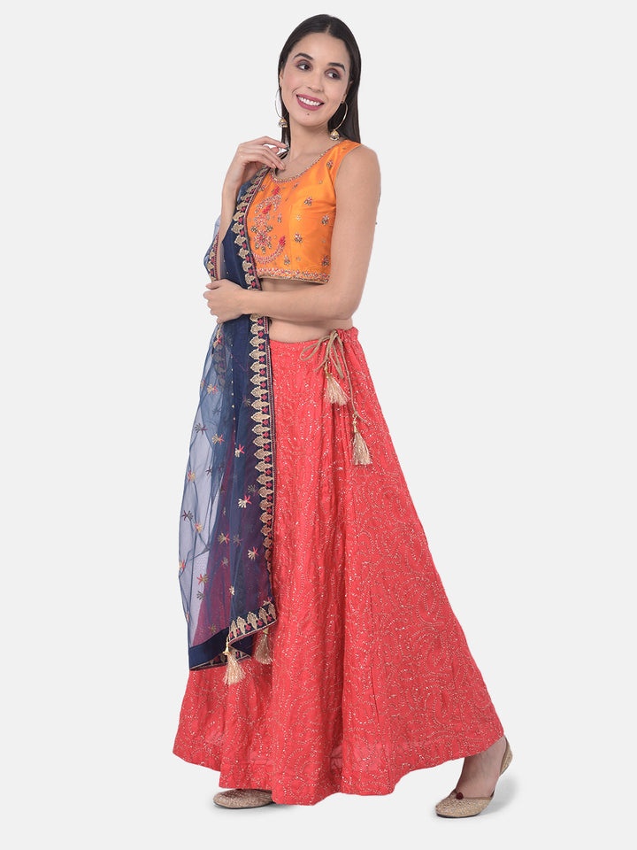 Neerus Multi jacquard zari embellished lehenga set - back view