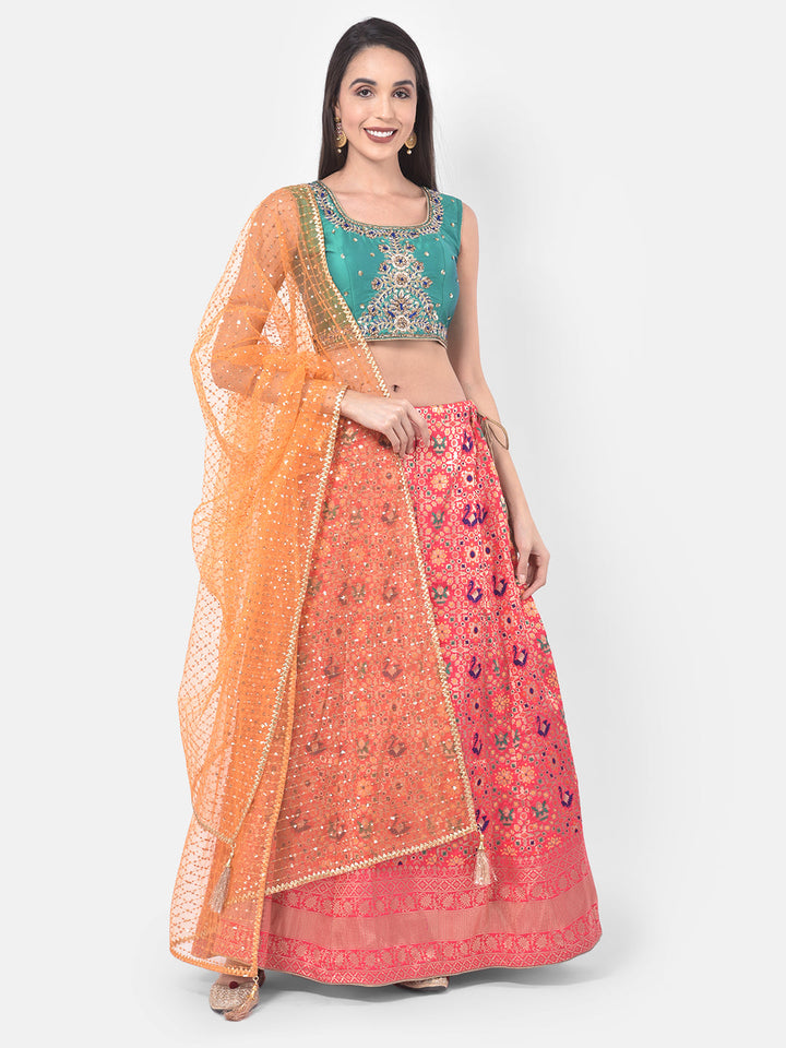 Neerus Pink Banarasi woven lehenga set - detail view 6