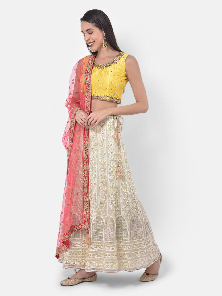 Neerus Beige net embellished lehenga set - back view