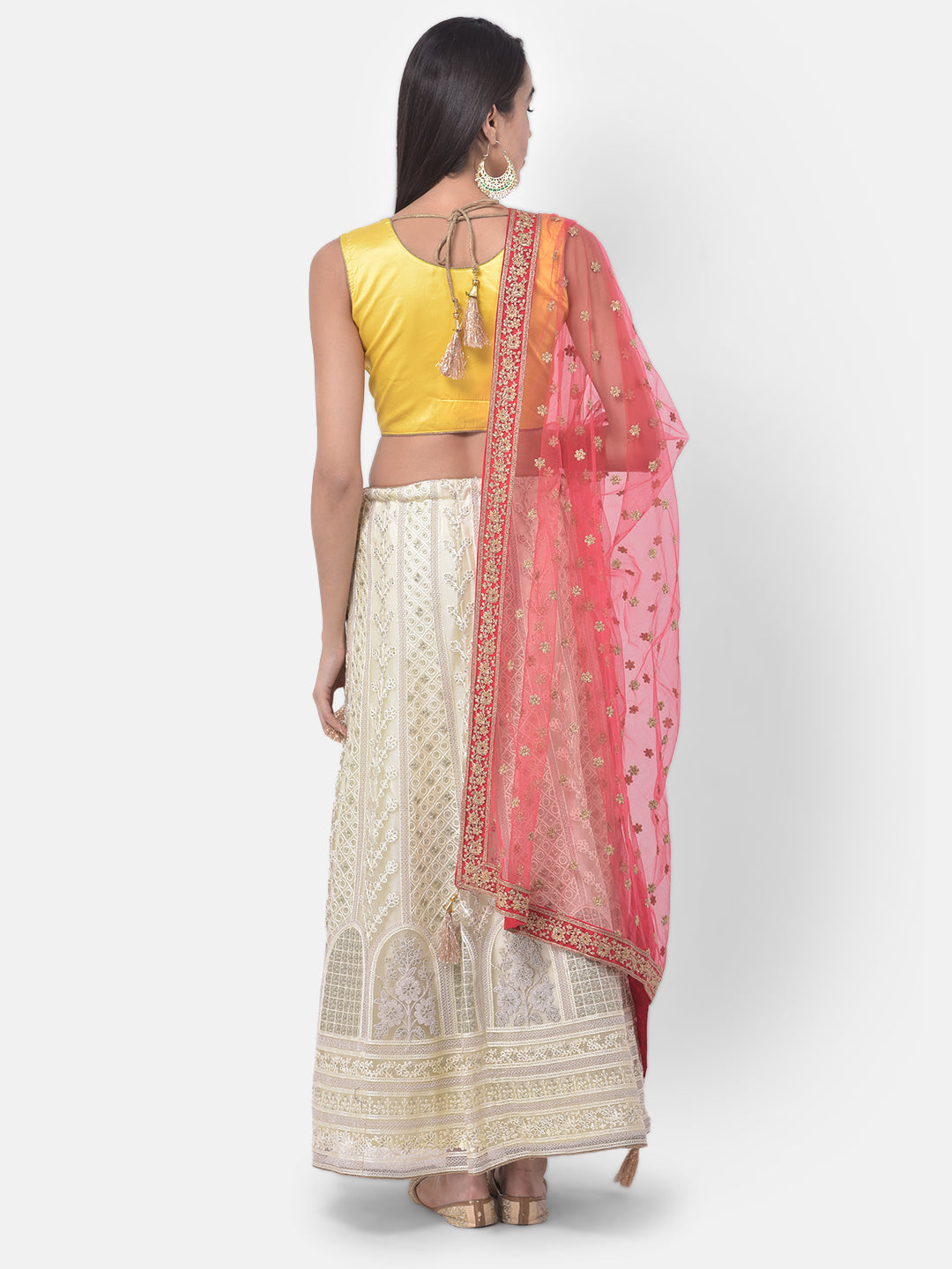 Neerus Beige net embellished lehenga set - side view
